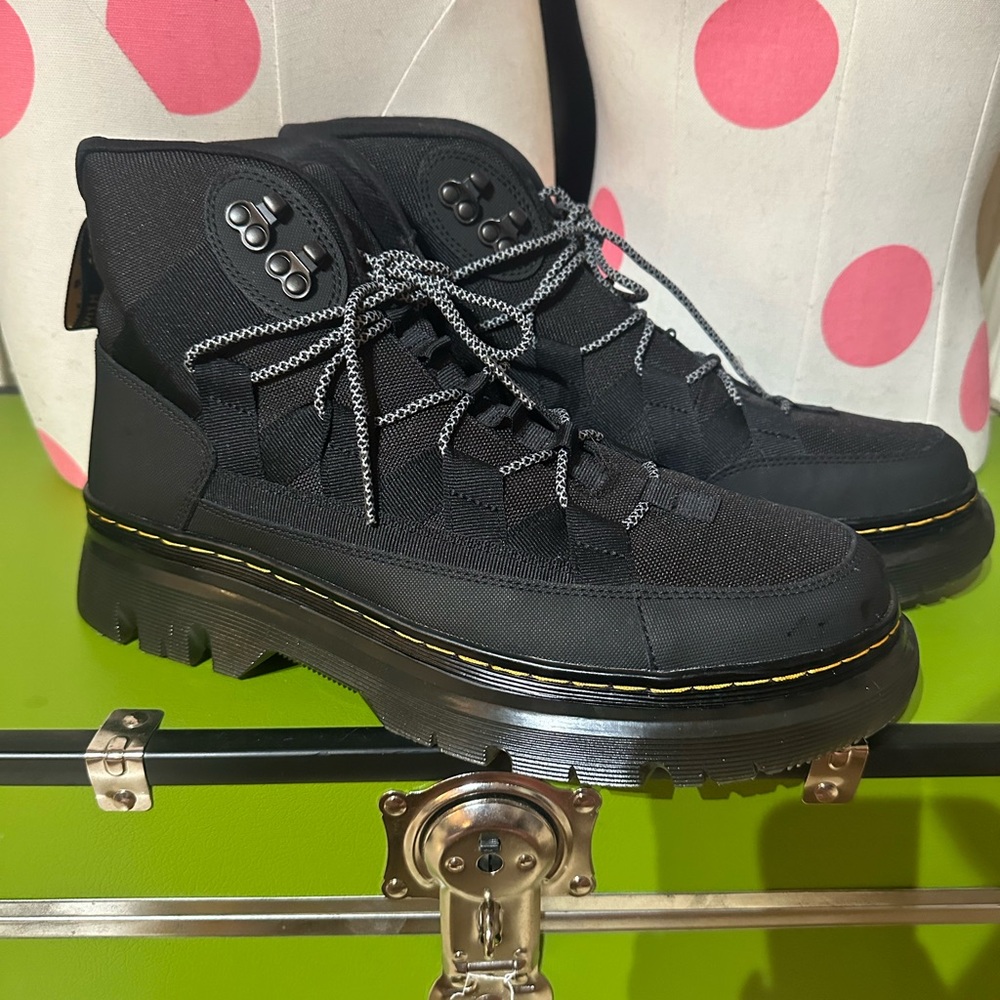 Dr. Martens Boury Black Utility  Boots with Yellow Stitching